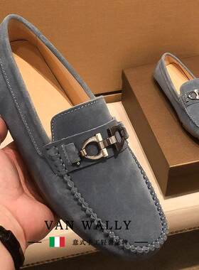 VAN WALLY马衔扣乐福鞋男2025新款皮鞋磨砂皮豆豆鞋男真皮英伦风