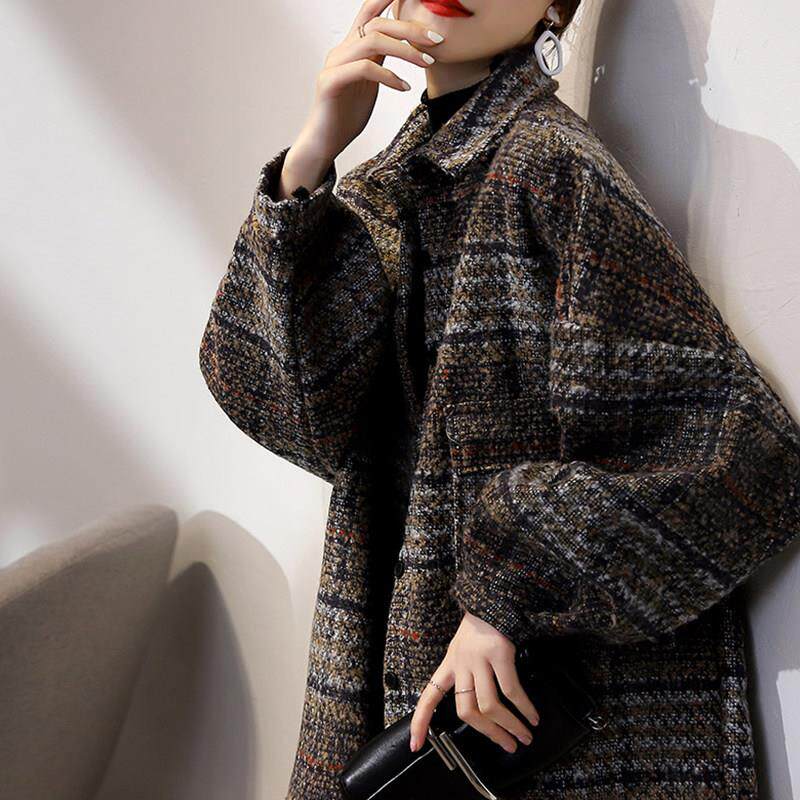 仿毛呢格子西装外套女2026新款冬季加厚韩版宽松英伦磨毛休闲上衣