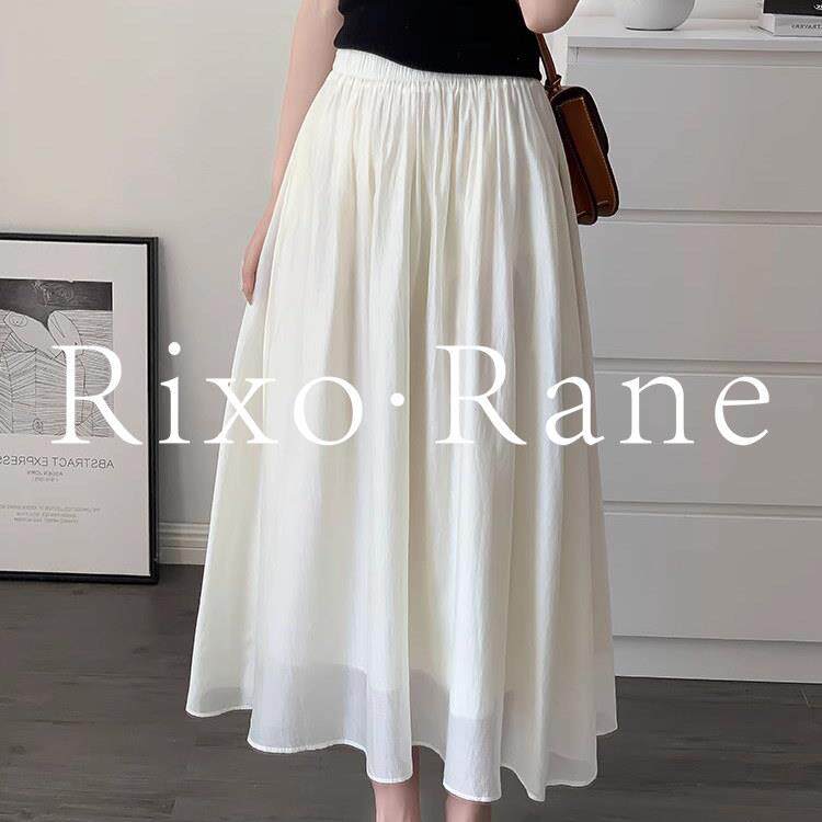 法国Rixo Rane?白色珠光天丝半身裙女高腰气质显瘦百搭不透a字裙