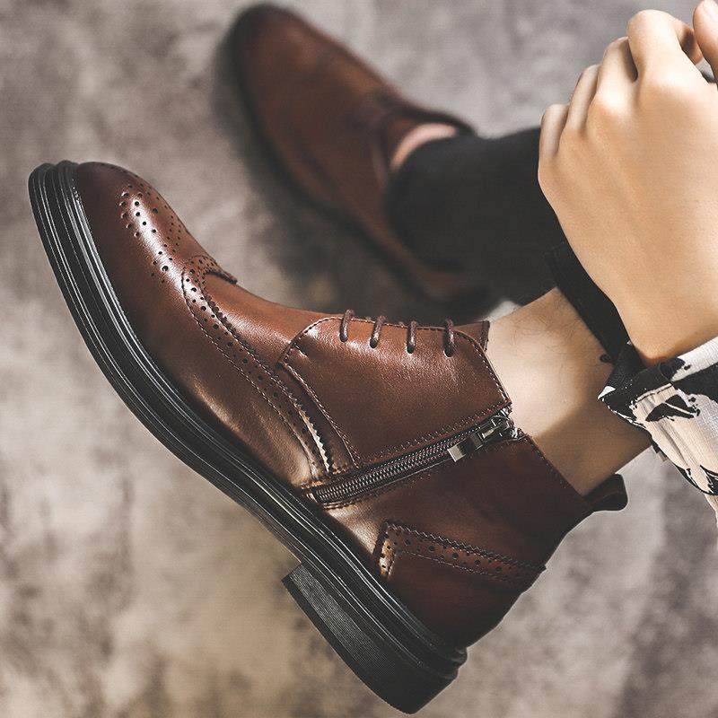 马丁靴高筒夏季透气2025新款商务正装男士布洛克雕花中筒皮鞋男款,流行男鞋,时装靴,淘宝优惠券,粉丝福利购,淘宝优惠卷