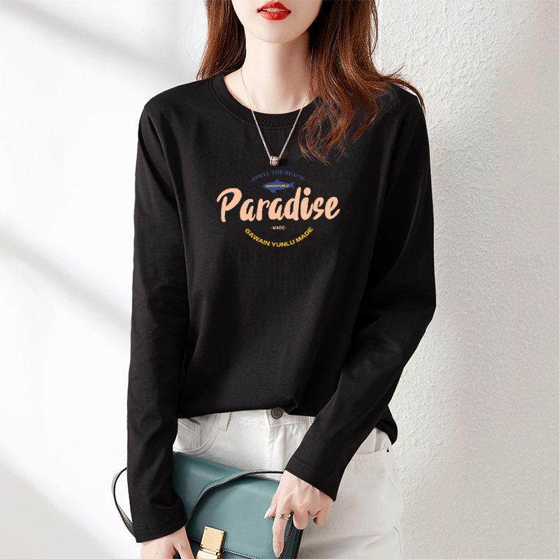 欧洲站黑色长袖T恤女2025新款春秋冬季纯棉宽松显瘦百搭印花上衣