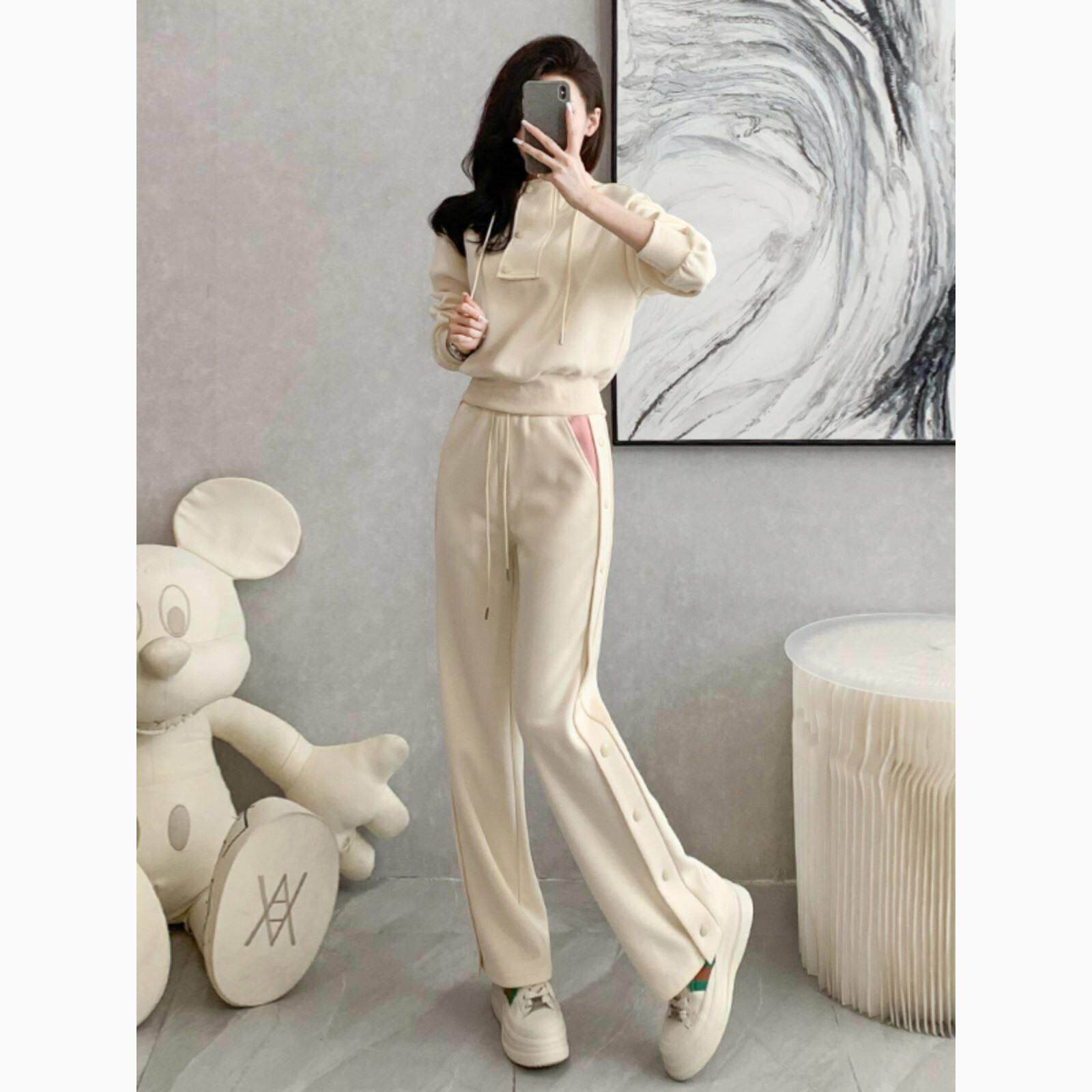 妤朵丽茉休闲时尚运动套装女2025春秋款洋气连帽卫衣阔腿裤两件套