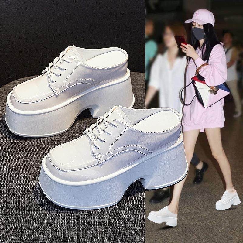 C035【11厘米】超透气！显高显瘦！显腿长！超高跟半拖英伦风女