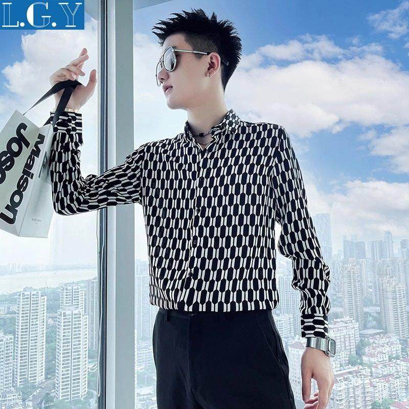 LL男装衬衫男长袖高级感痞帅潮牌修身休闲百搭时尚轻奢春秋季上衣