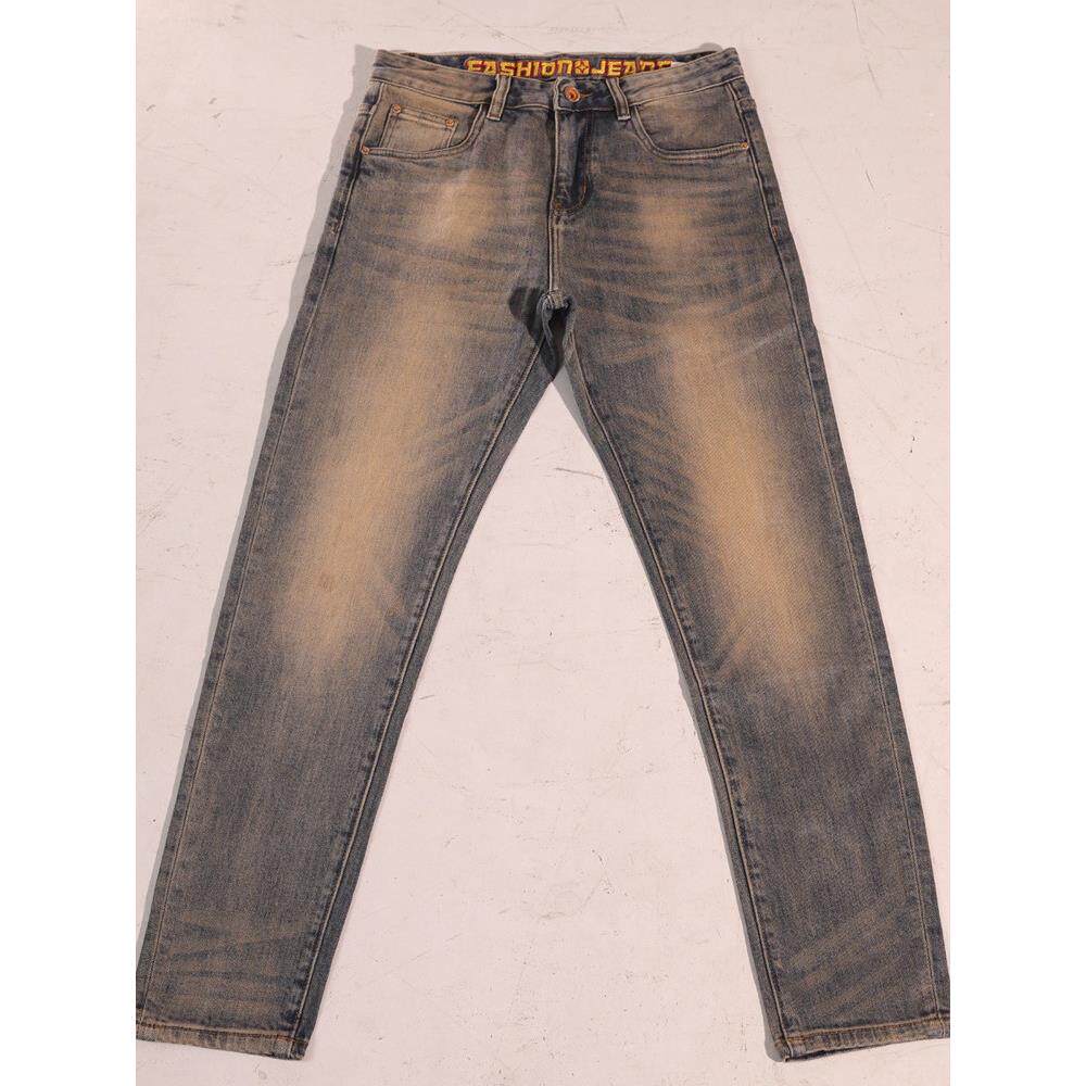 覆古原色水洗牛仔裤男潮牌修身九分裤秋季新款弹力小脚休闲长裤子