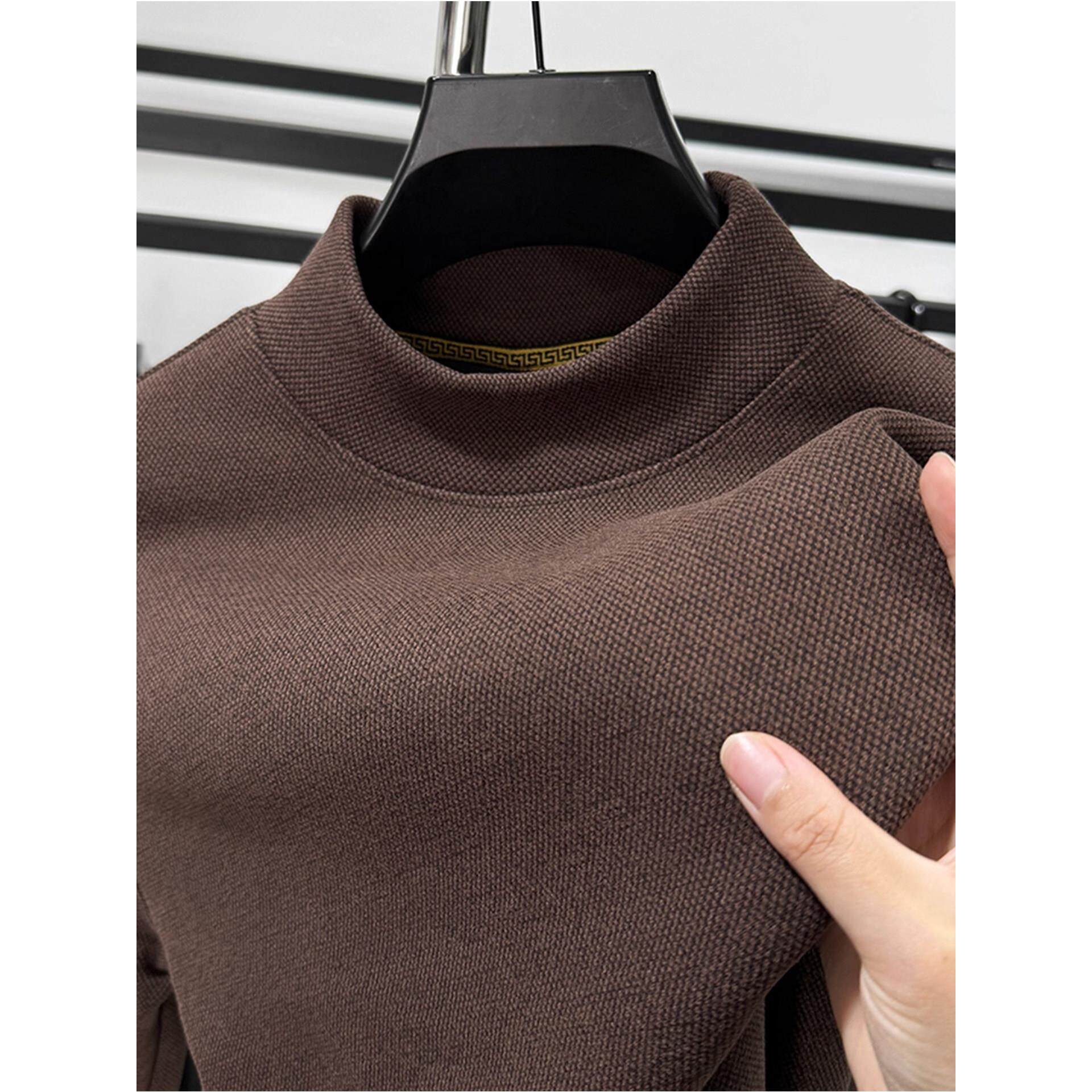 Home Daily 半高领加绒加厚卫衣男士冬季双面德绒打底衫纯色磨毛