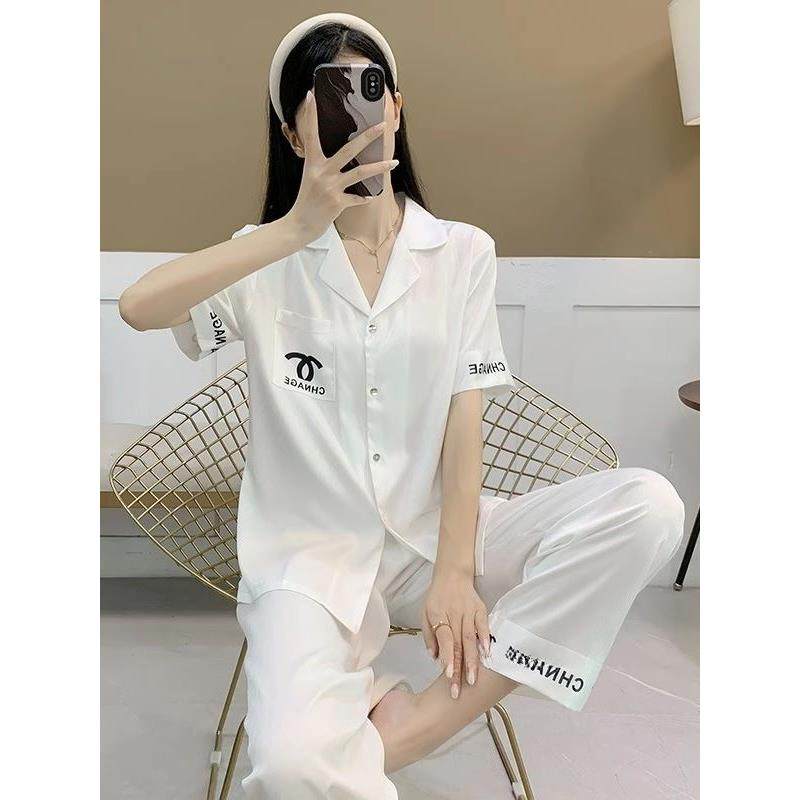 丝绸女式睡衣夏季薄短袖裤套装蚕丝法式可及高档小香家居服饰
