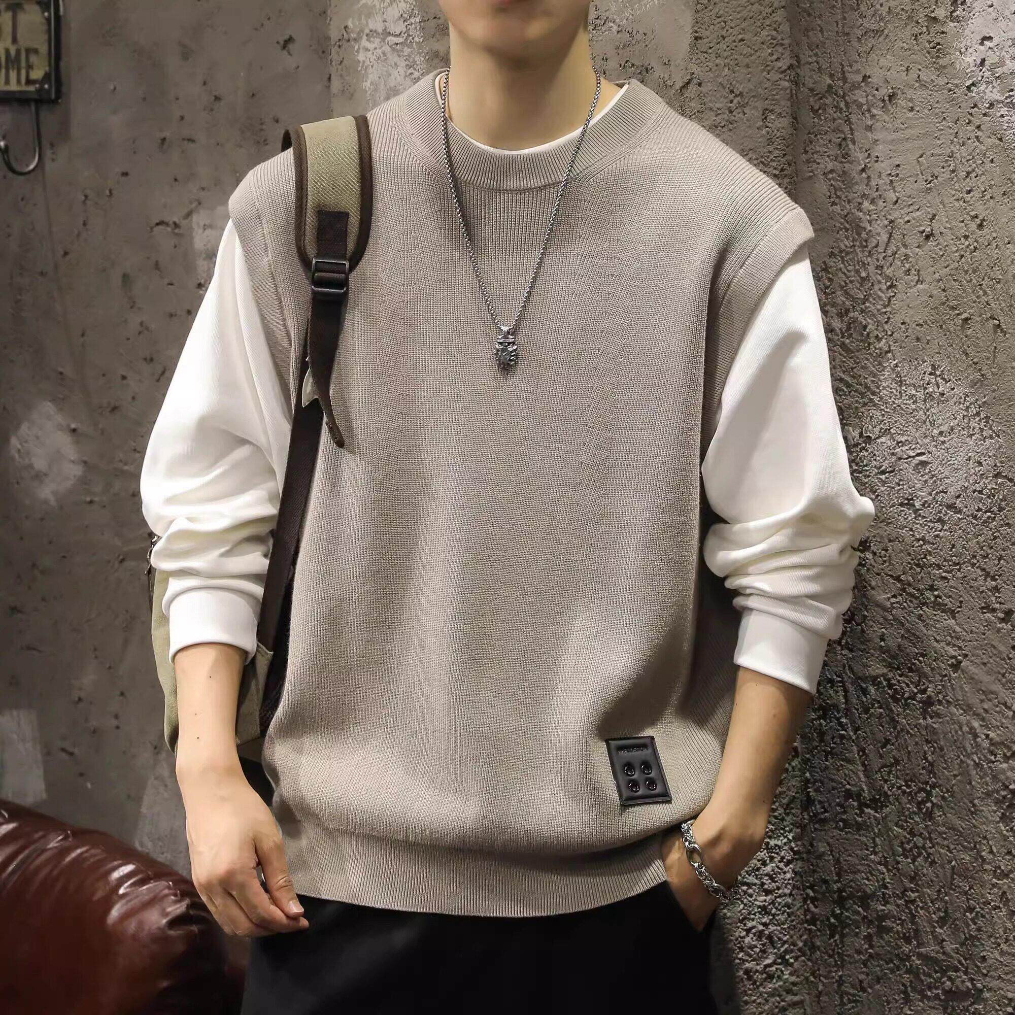 it Afternnaths潮牌慵懒风假两件针织衫毛衣男圆领休闲 外套春秋