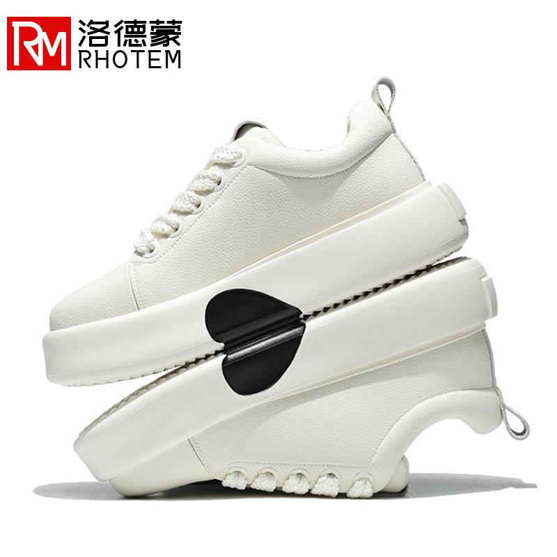 洛德蒙男鞋2025新款真皮板鞋时尚鸳鸯鞋休闲鞋厚底小白鞋男面包鞋