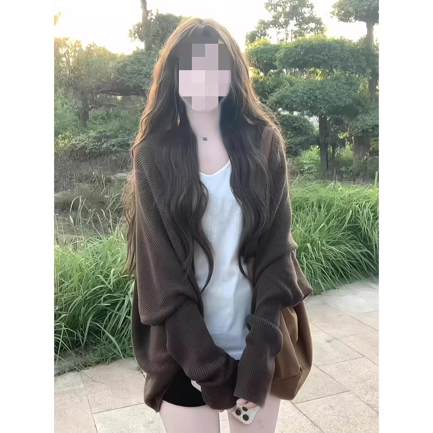 日系美拉德针织开衫女秋季宽松慵懒风穿搭蝙蝠袖气质休闲外套上衣