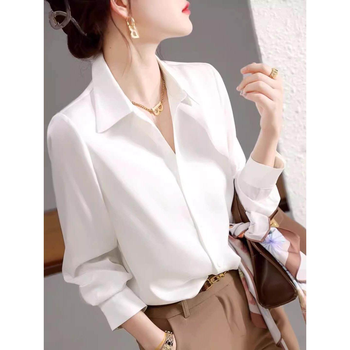 欧洲站白色衬衫女高级感轻奢2025新款春秋季上班服工作服长袖上衣