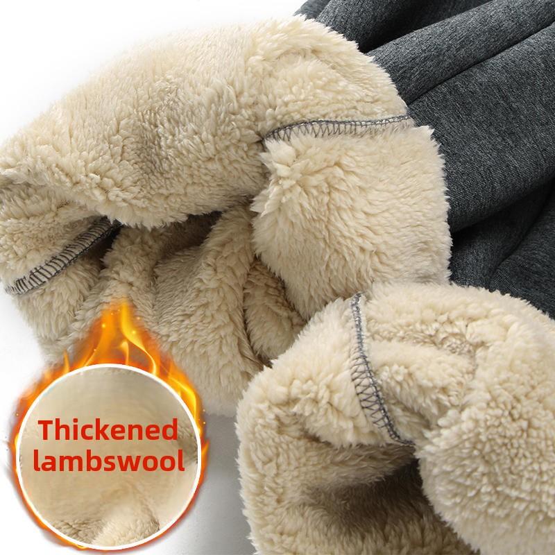 秋冬季加绒加厚运动裤男士羊羔绒超厚棉裤宽松大码束脚休闲卫裤子