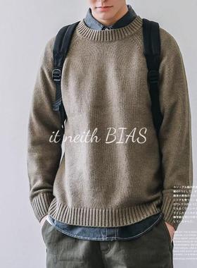 it neith BIAS日系秋冬季圆领纯色毛衣男宽松针织衫情侣线衣潮牌