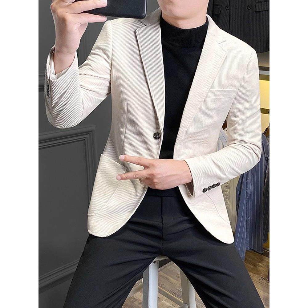 LL男装西装外套男春秋款休闲灯芯绒2025新款潮牌痞帅英伦西服单西