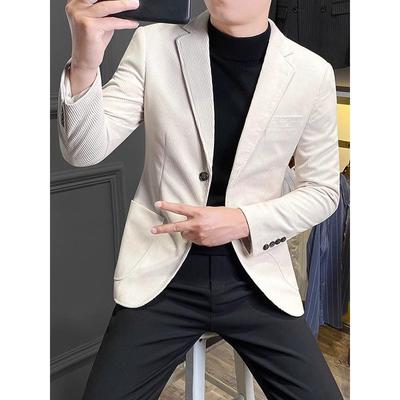 LL男装西装外套男春秋款休闲灯芯绒2025新款潮牌痞帅英伦西服单西