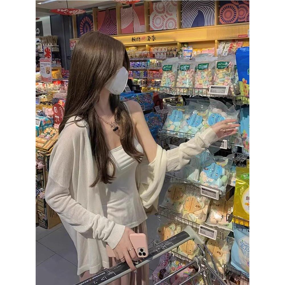 日系冰丝防晒针织开衫外套女夏季配吊带裙外搭披肩空调罩衫上衣薄