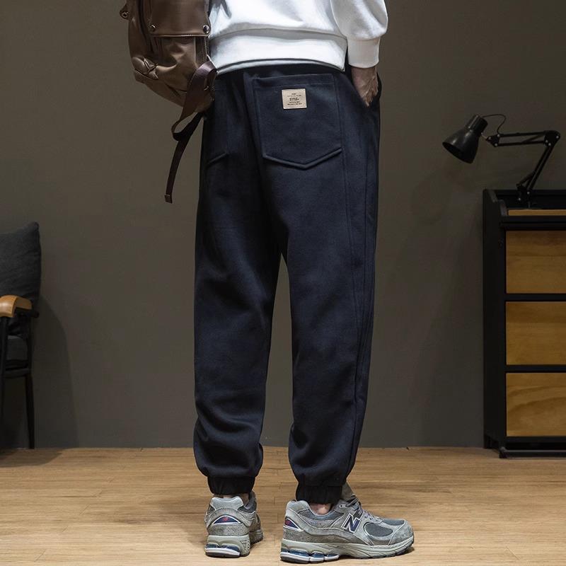 it Afternnaths潮牌运动卫裤男秋冬款宽松大码纯色加绒束脚休闲裤