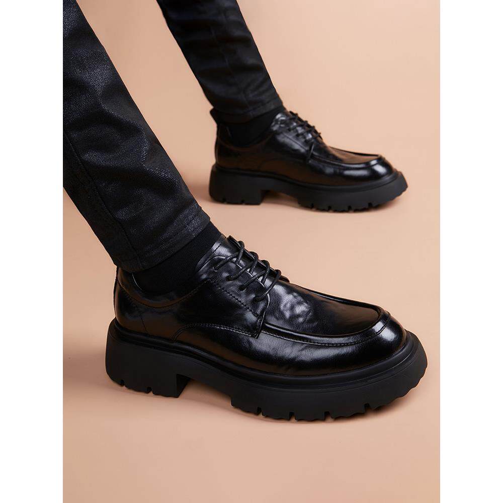 大头皮鞋男款冬季新款厚底增高潮流百搭真皮透气英伦休闲德比鞋男