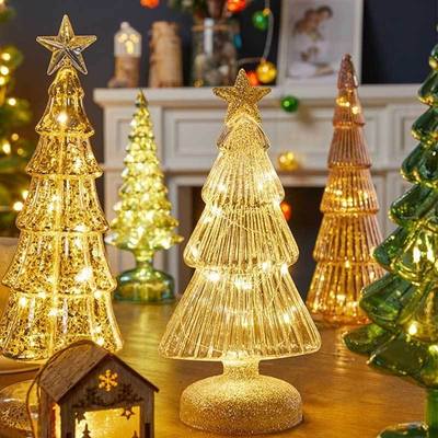 玻璃圣诞树桌面氛围装饰商场橱窗发光摆件节日用品小夜灯装扮树灯