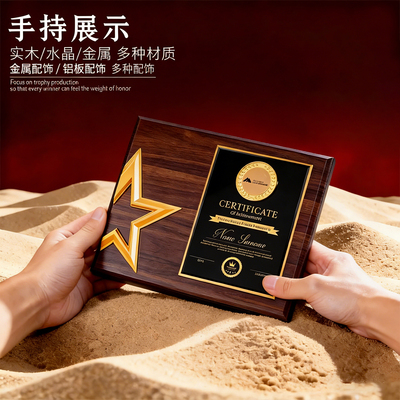 黑胡桃实木水晶奖牌匾定制定做
