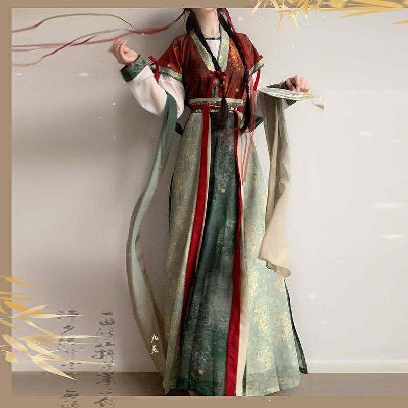 原创鱼春季汉服仙女唐制褙子中国风齐腰八破裙日常显瘦款小个子