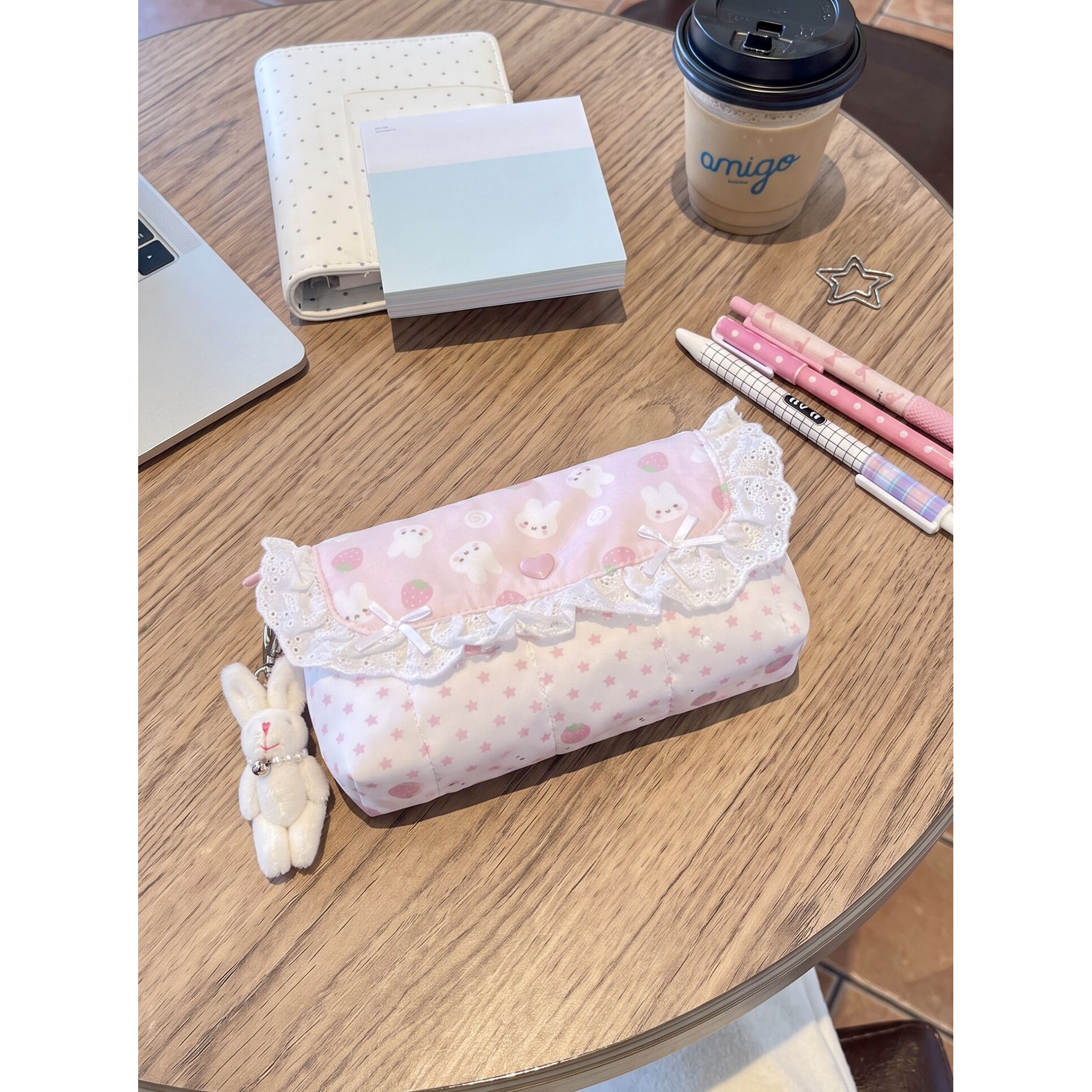 草莓兔子手作笔袋女孩款高颜值ins风少女心日系学生收纳包大容量