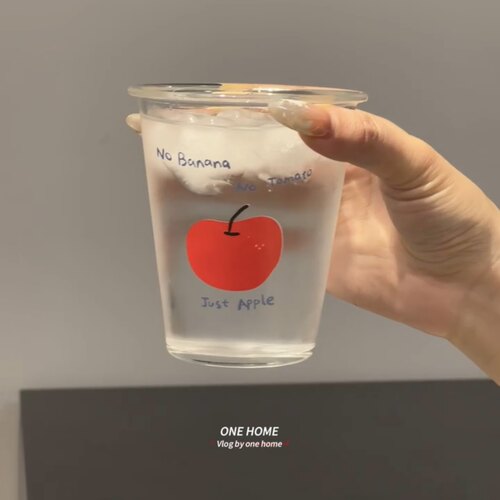 苹果玻璃杯家用高颜值水杯简约咖啡杯牛奶杯创意夏天果汁杯啤酒杯