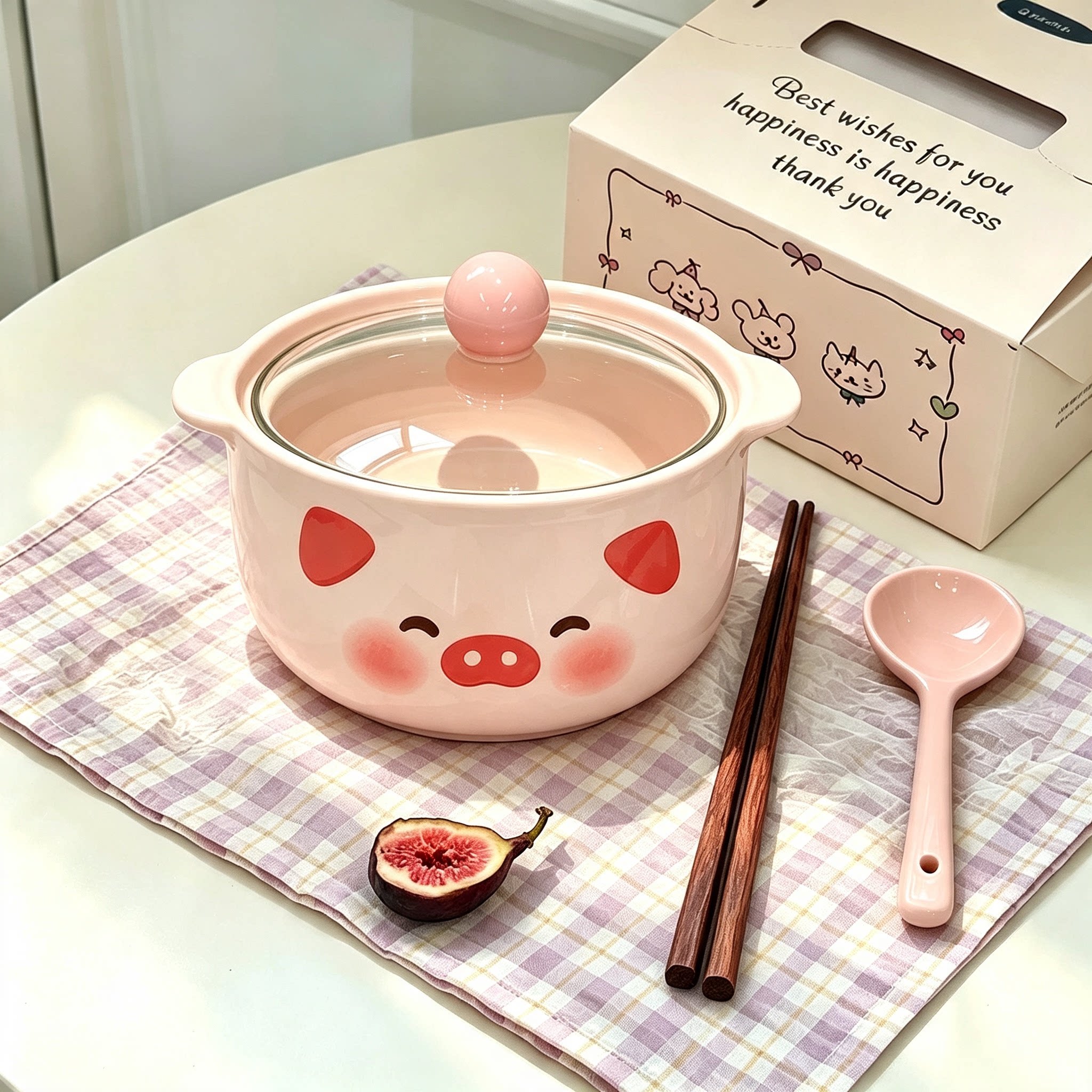 可爱小猪泡面碗带盖宿舍学生宿舍陶瓷汤面碗送男女生生日礼物餐具