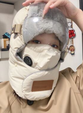 骑行帽子防风保暖男女用冬季电动自行车护耳雷锋帽面罩护颈防寒帽