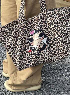 甜酷夏日小玉限定豹纹单肩托特包休闲百搭y2k少女大容量单肩包包