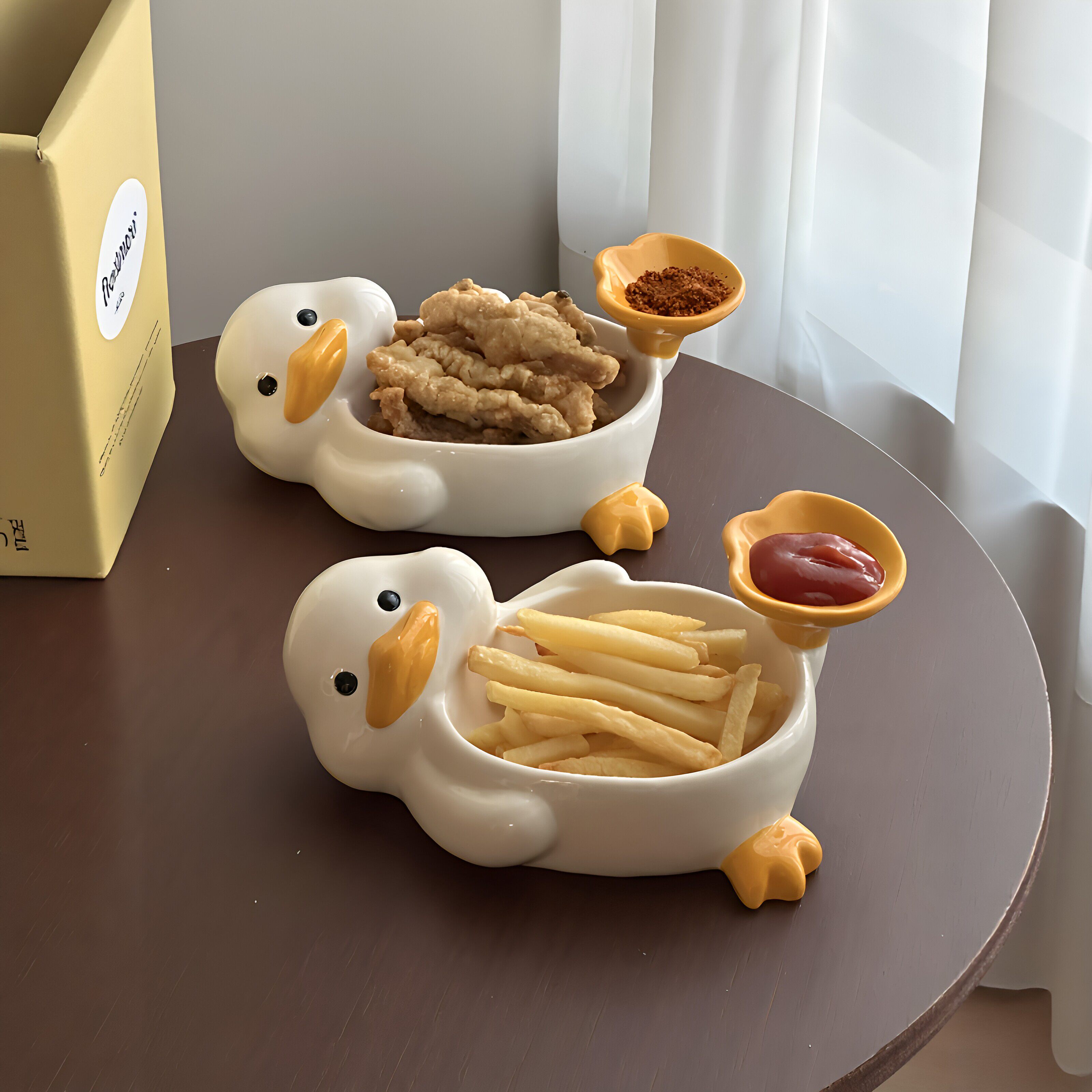 可爱小鸭子碟蘸料碟小吃调料碟调味碟家用陶瓷零食甜品盘薯条碟子