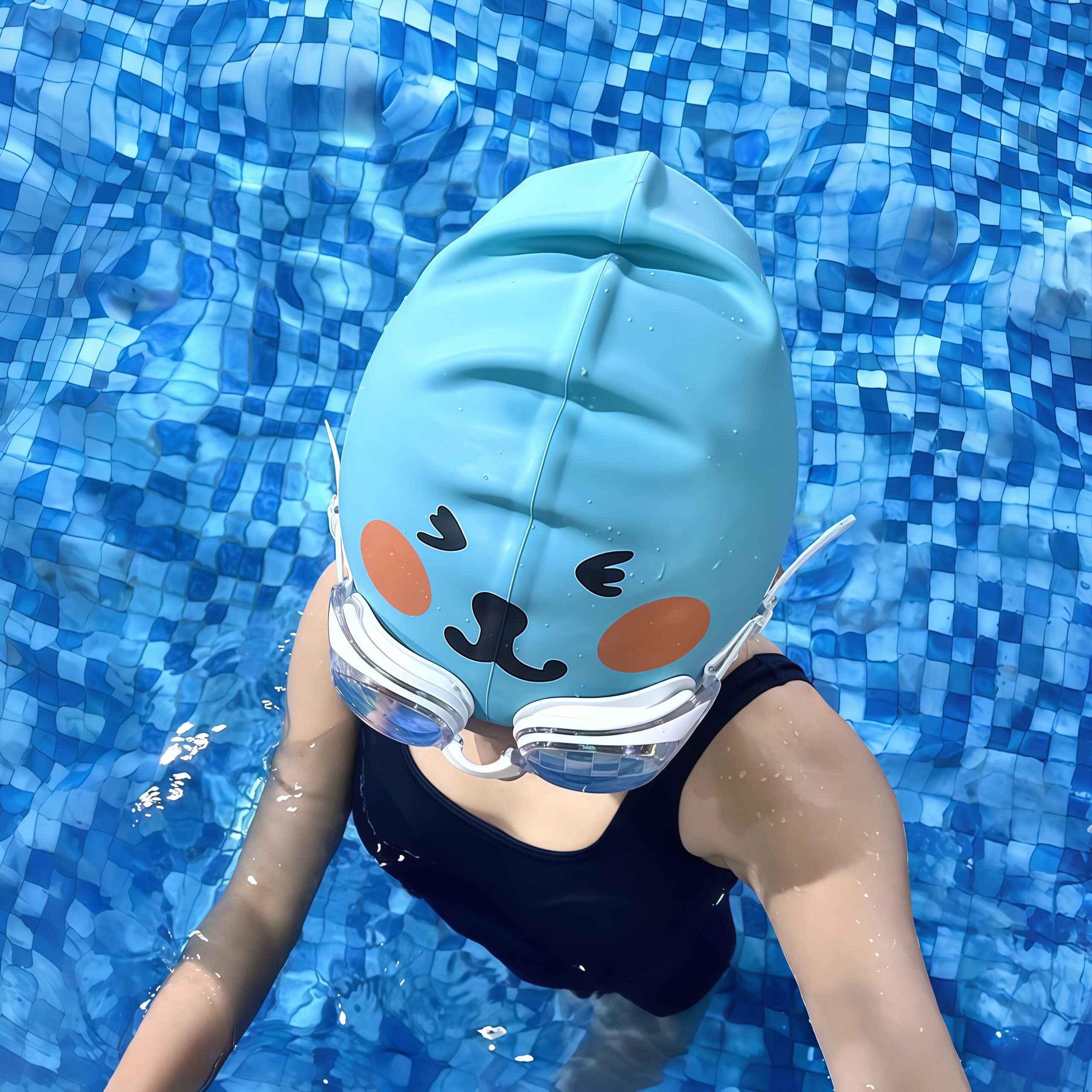 酷儿表情泳帽矽胶女款长发加大不勒头防水游泳装备夏游泳帽子2026