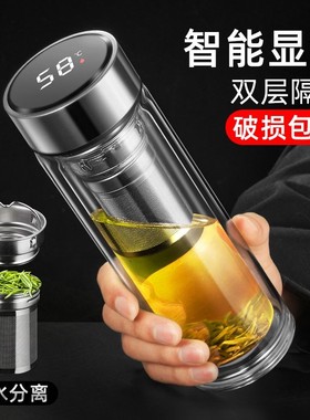 摔不烂钢化玻璃杯500ml耐摔高温硼硅双层玻璃杯保护套男士茶杯