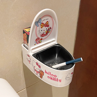 壁挂式马桶烟灰缸家用少女心Kitty猫可爱厕所卫生间客厅带盖烟缸