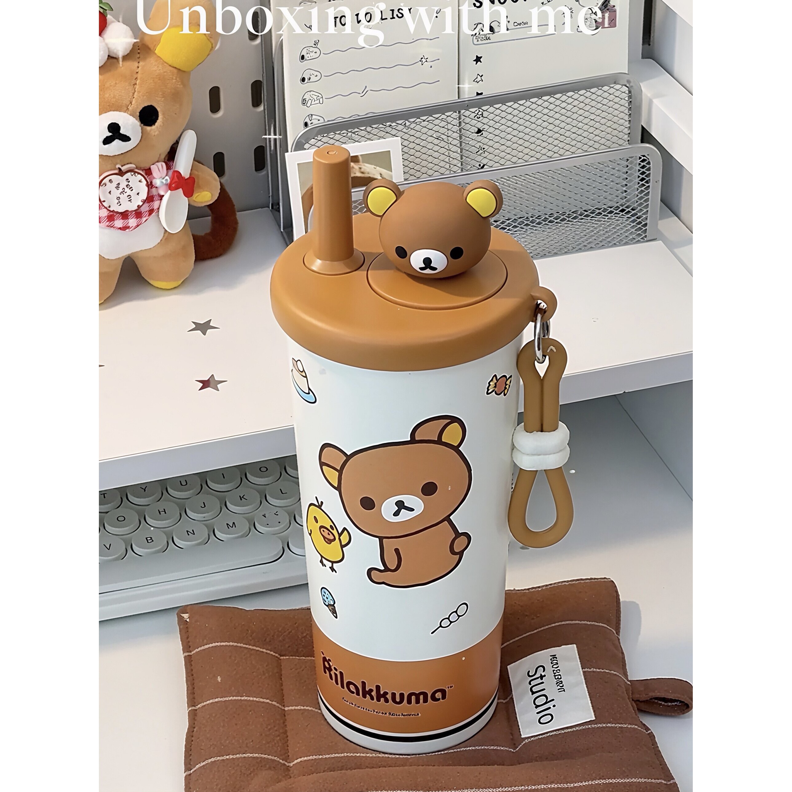轻松小熊吸管保温杯女生高颜值茶水分离不锈钢水杯学生大容量杯子