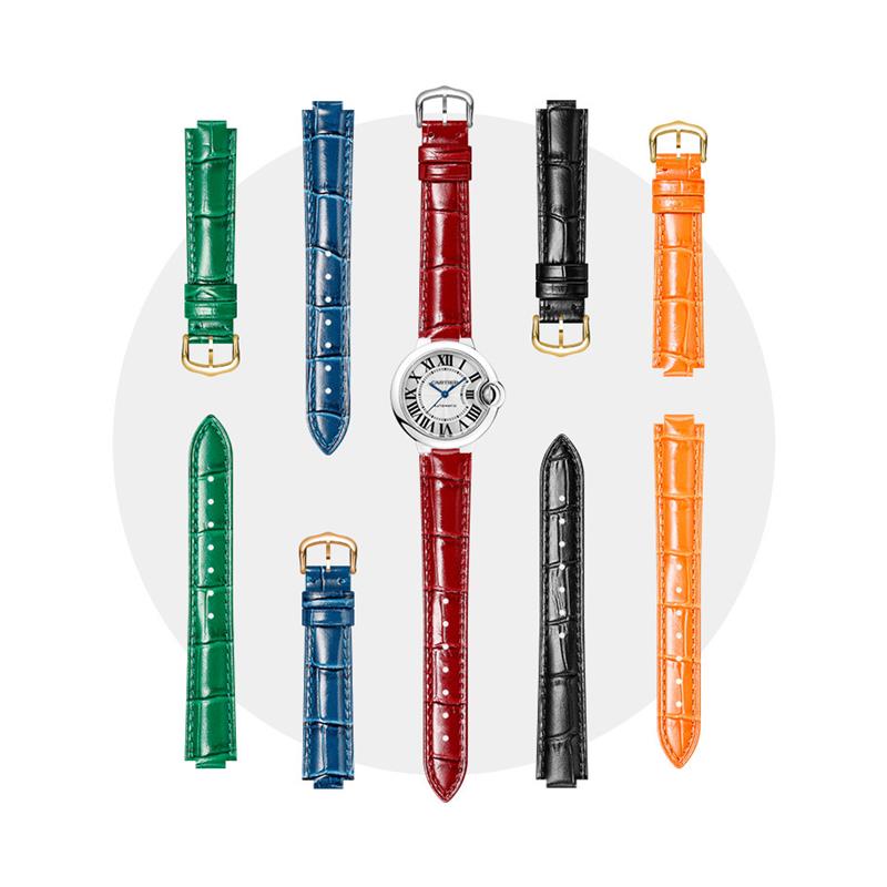 适用原装卡地亚蓝气球手表带真皮凸口男女款cartier鳄鱼纹皮表带