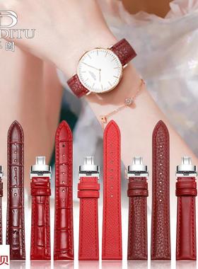 适用原装手表带女卡西欧5010天梭1853浪琴黛绰维纳欧米茄天王红色
