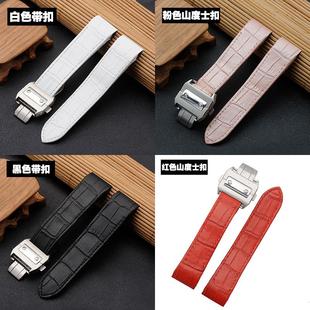 适用原装卡地亚山度士100Santos桑托斯皮表带平口厚胶粒202324mm