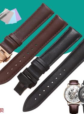 适用原装征途飞亚达真皮表带针纹男GA860012WGA860011蝴蝶扣手表