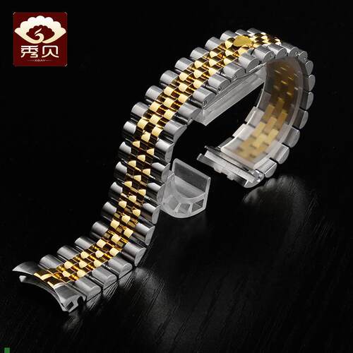 适配秀贝实心精钢手表链男代用劳力士日志型不锈钢表带13mm17mm20