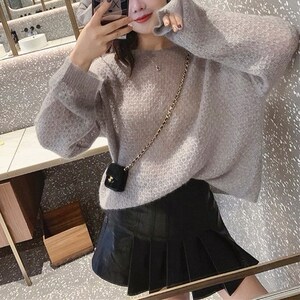 新款宽松女长袖针织衫马海毛毛衣
