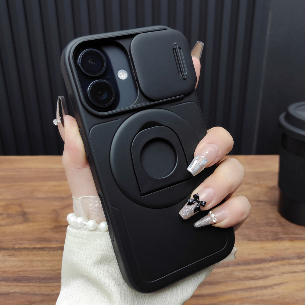 适用苹果16ProMax手机壳iPhone15滑盖镜头14Plus旋转支架13磁吸充电12防摔硅胶肤感磨砂全包保护套简约A28