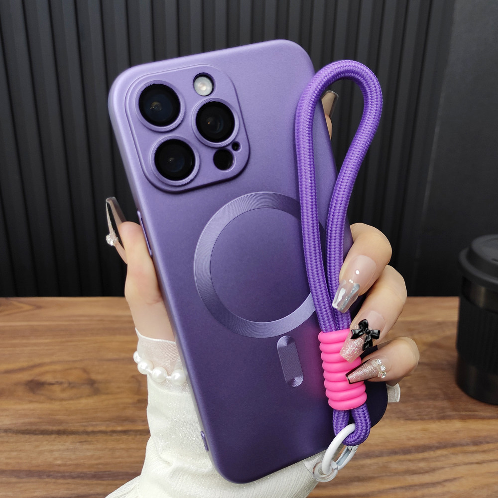 适用苹果17ProMax手机壳iPhone16自带玻璃镜头膜14Plus哑光电镀13防摔15全包软壳12手绳保护套11暗夜紫B26