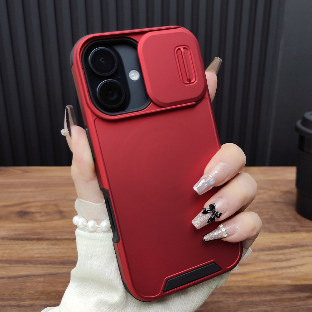 适用苹果16手机壳iPhone15ProMax滑盖镜头14Plus气囊防摔13肤感磨砂12硅胶高级全包11保护套中国红C46