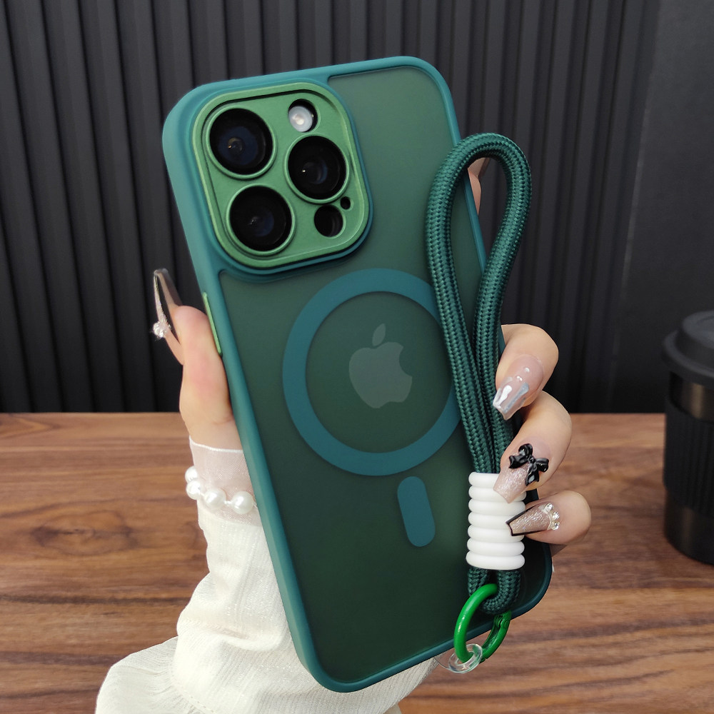 适用苹果17ProMax手机壳iPhone16自带镜头膜14Plus肤感磨砂13磁吸充电12全包15防摔挂绳保护套11苍岭绿B55