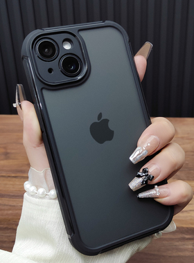 适用苹果15手机壳iPhone14Plus气囊防摔13ProMax肤感磨砂12全包11保护套XSMAX防滑XR时尚B38