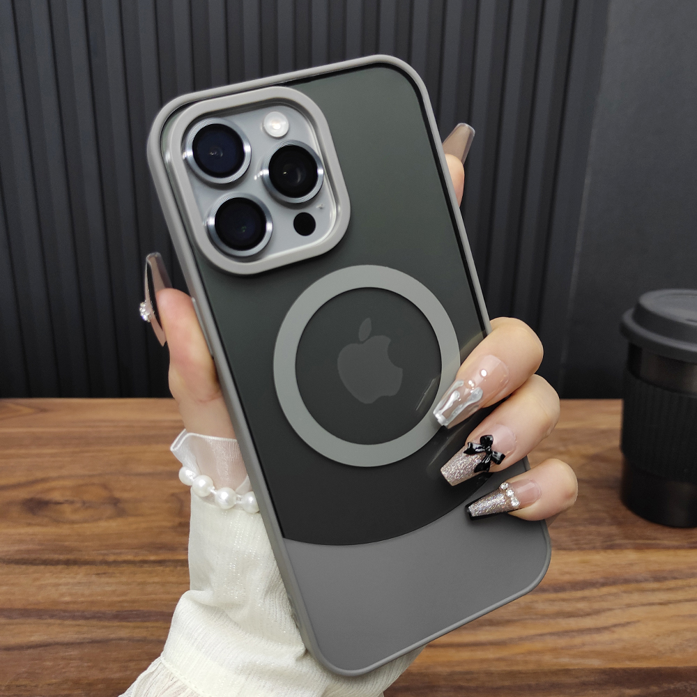 适用苹果16ProMax手机壳iPhone15合金镜头膜14Plus超薄透明13磁吸充电12防摔11硅胶新款保护套原色灰D38