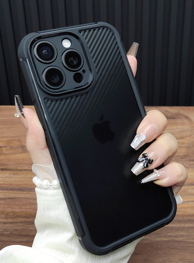 适用苹果15ProMax手机壳iPhone14Plus气囊防摔13碳纤维纹12全包11保护套XSMAX防滑XR简约B39