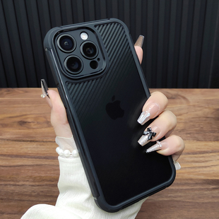 适用苹果15ProMax手机壳iPhone14Plus气囊防摔13碳纤维纹12全包11保护套XSMAX防滑XR简约B39