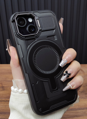 适用苹果16手机壳iPhone15ProMax合金折叠支架14Plus气囊防摔13磁吸充电12防摔大孔机甲个性11保护套时尚C35